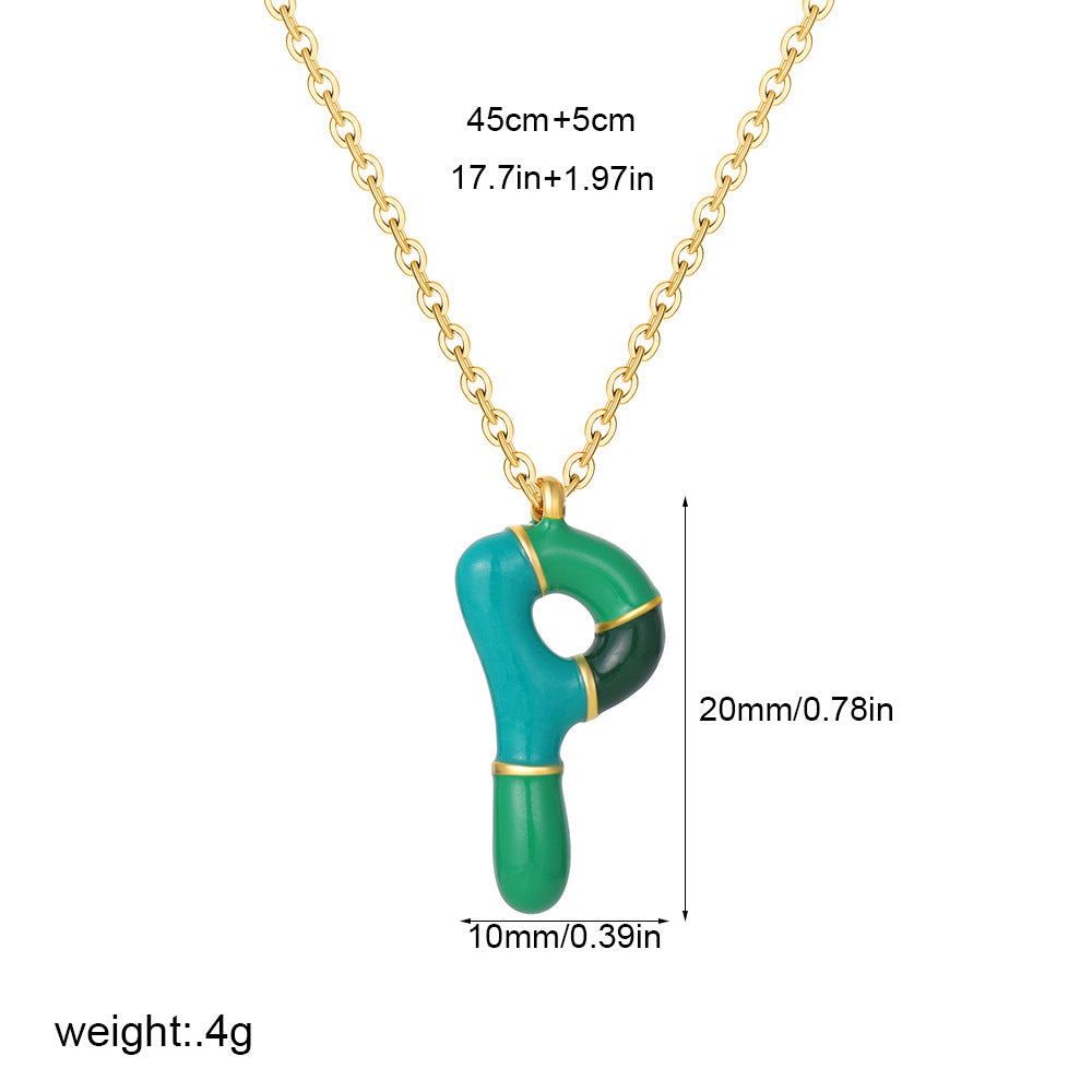 Alphabet Enamel Capsule Necklace Steel Gradient Color S5P234