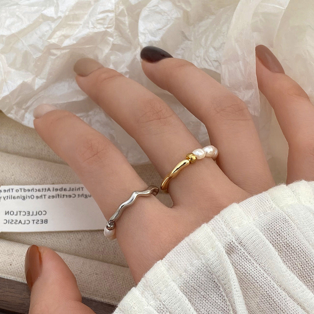 Freshwater Pearl Ring Copper Minimalist Stackable S5P067