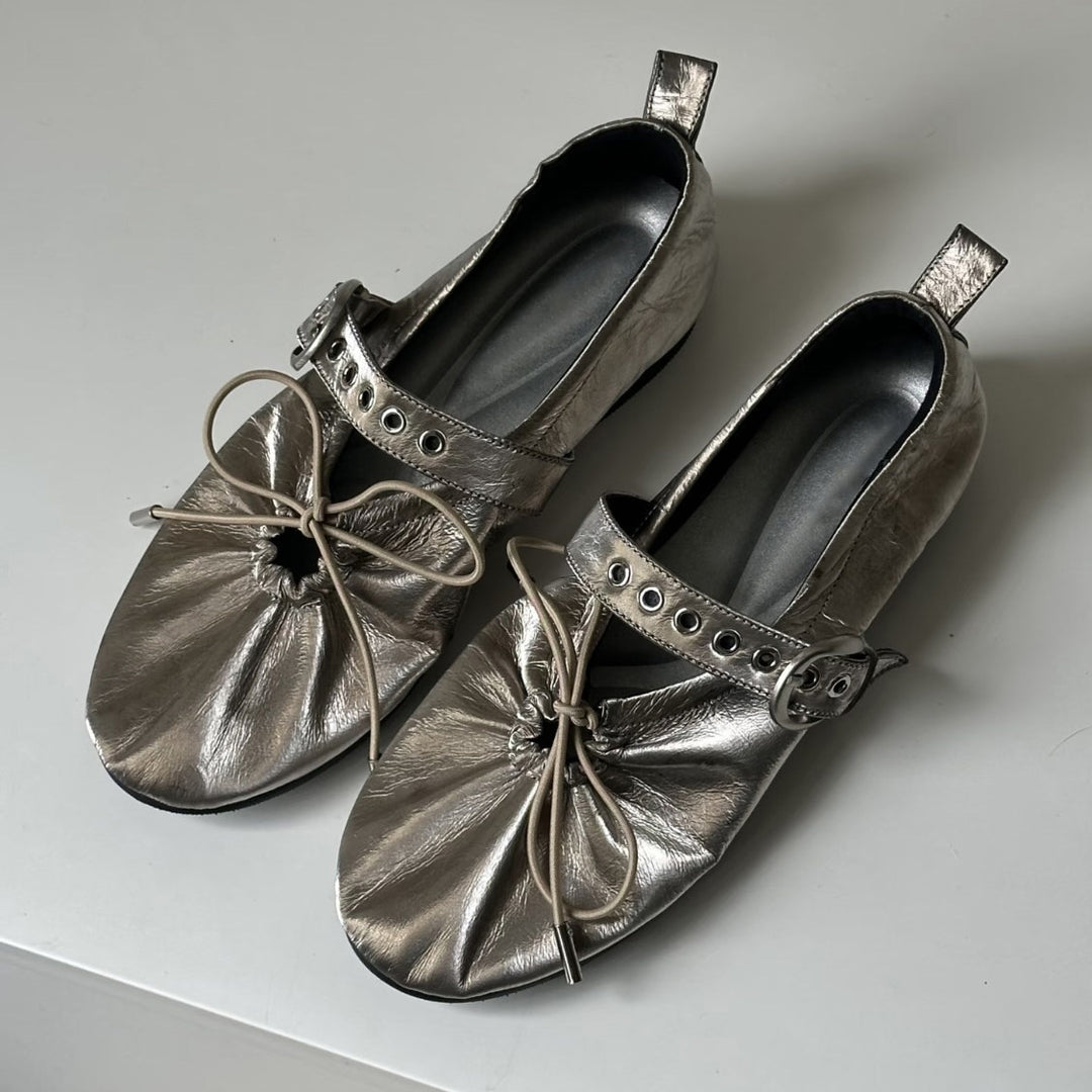 Ruffle Bow Mary Jane Shoes Round Toe Chunky Heel N6G245