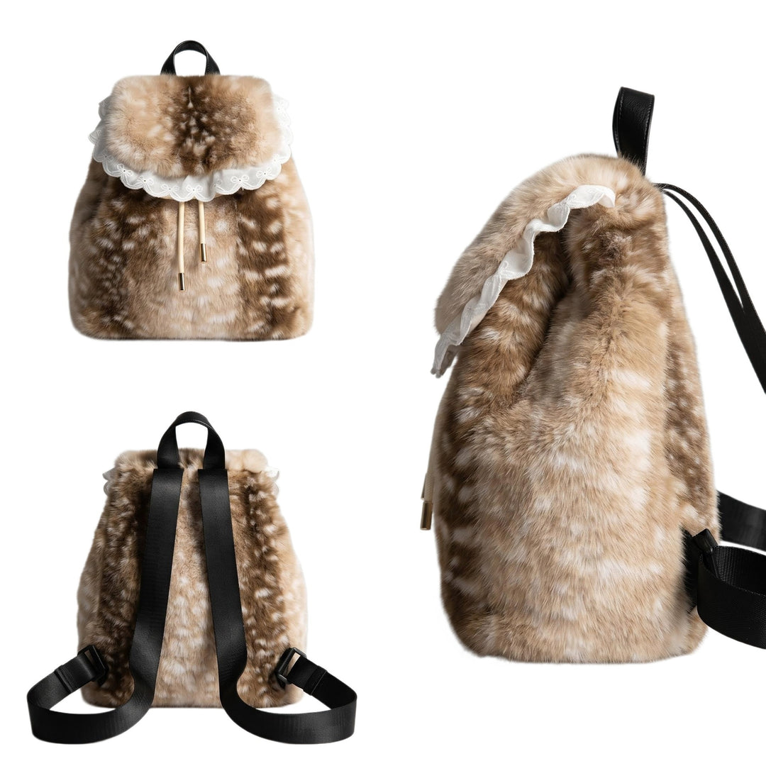 Women's Plush Deer Print Shoulder Tote Bag N6J173