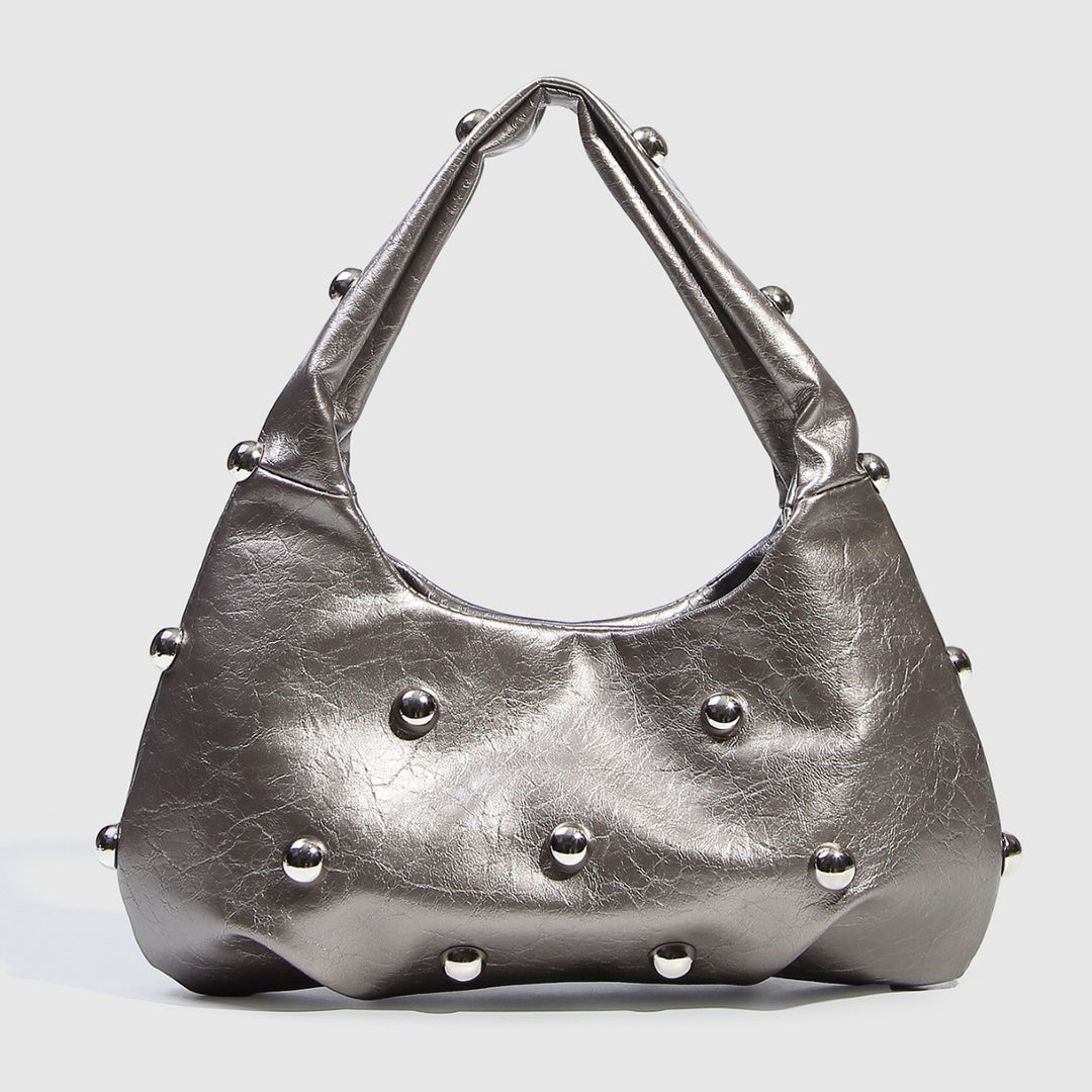 Metallic Finish Structured Pouch with Rivet Accents S5P466