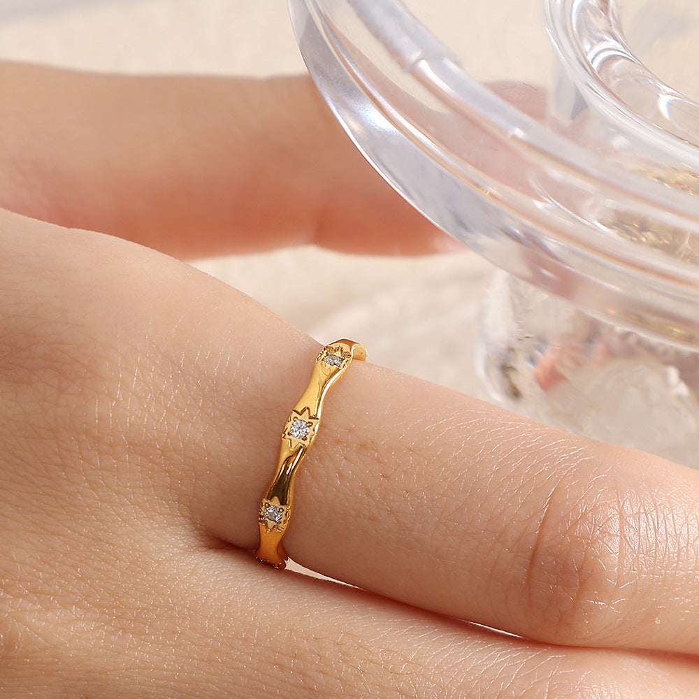 Wave Star Ring Titanium Steel 18K Gold Unique Design S5P024