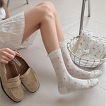 Load image into Gallery viewer, Sweet Floral Lace Trim Mid-Calf Socks Women Cotton N6H027
