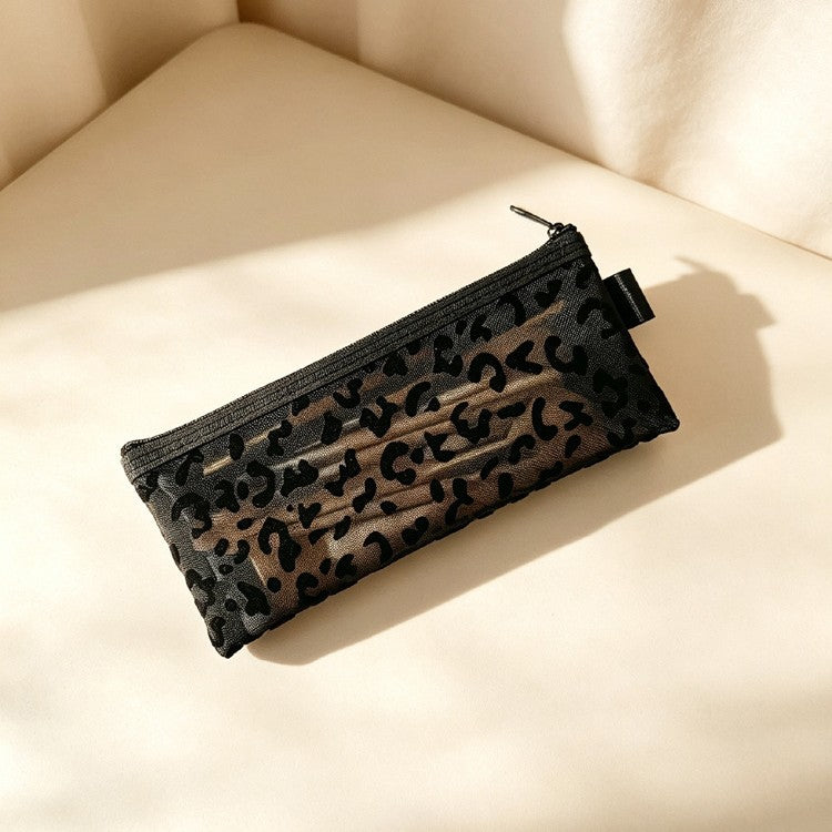 Leopard Flocked Nylon Mesh Pencil Pouch N6J262