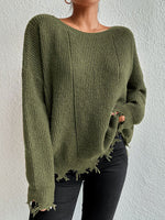 Load image into Gallery viewer, Solid Off-Shoulder Knit Pullover Distressed Edge N6G264