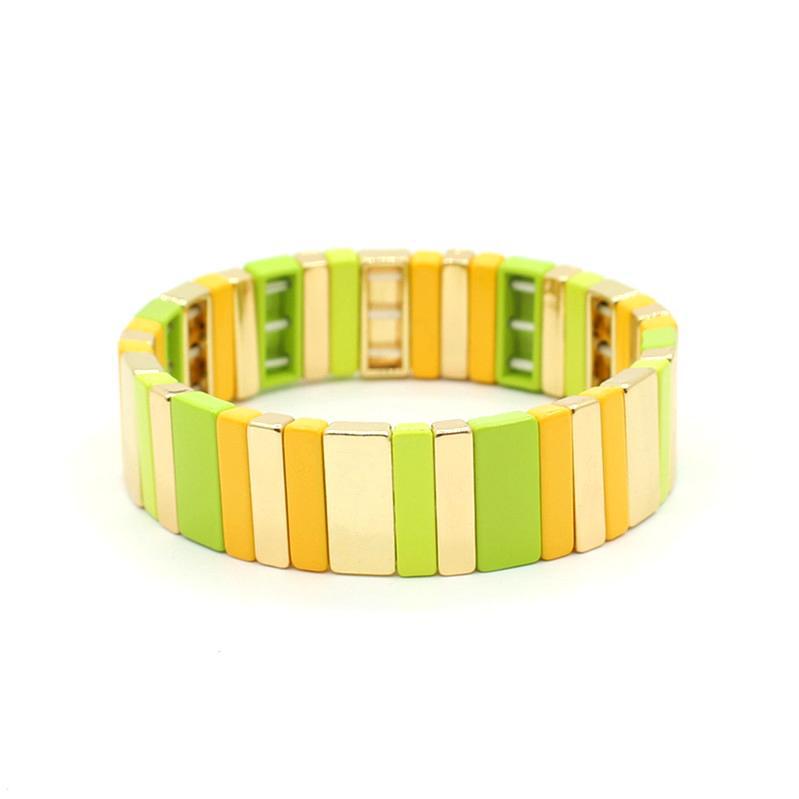 Rectangular Enamel Links Bangle Alloy Stackable S5P154