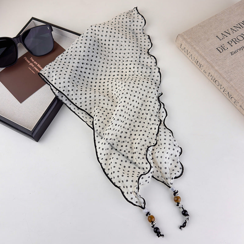 Womens Black and White Polka Dot Beaded Triangle Scarf N6K272