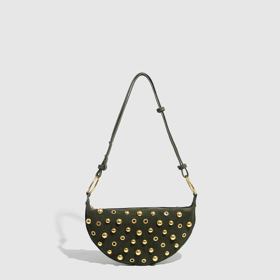 Polka Dot Zippered Shoulder Bag with Rivet Accents  S5P470