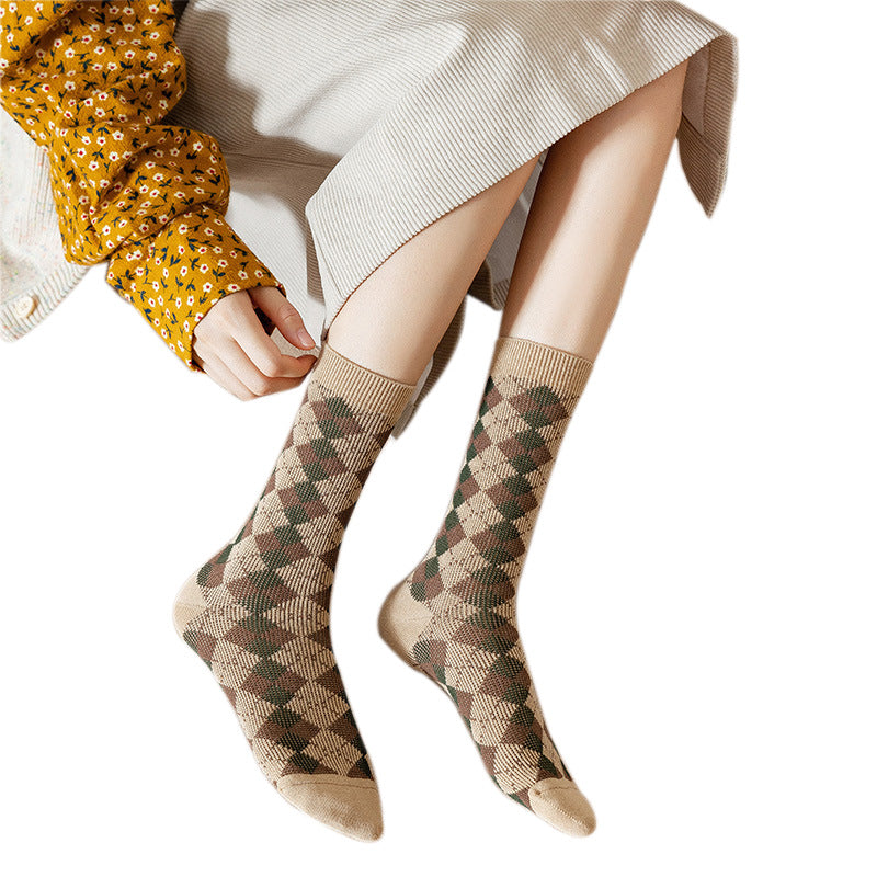 Diamond Pattern Double Knit Cotton Stackable Socks M5A031