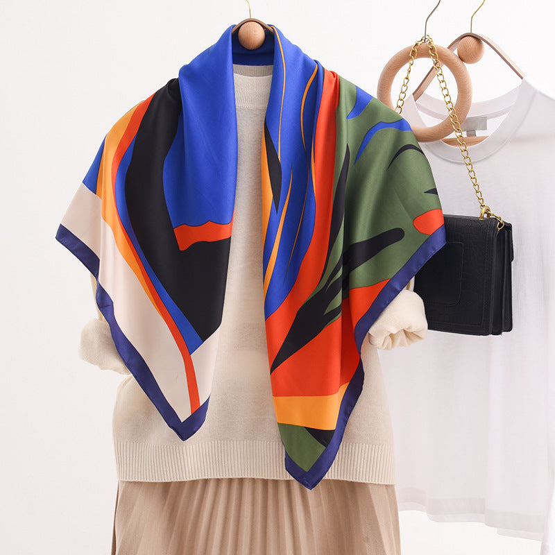 Retro Graffiti Niche Blue 90x90 Poly Scarf Women M5A357