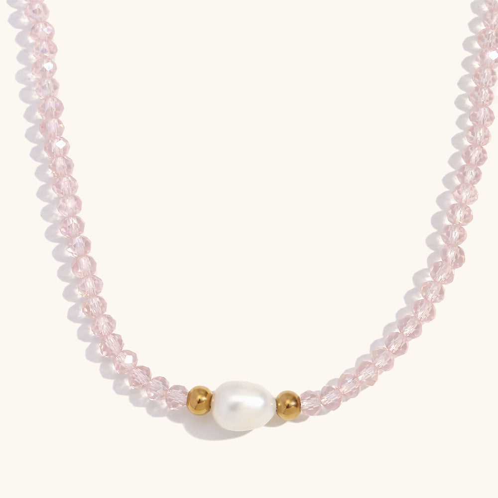 Amethyst Steel Pearl Shell Necklace Gold Plated Retro S5P236