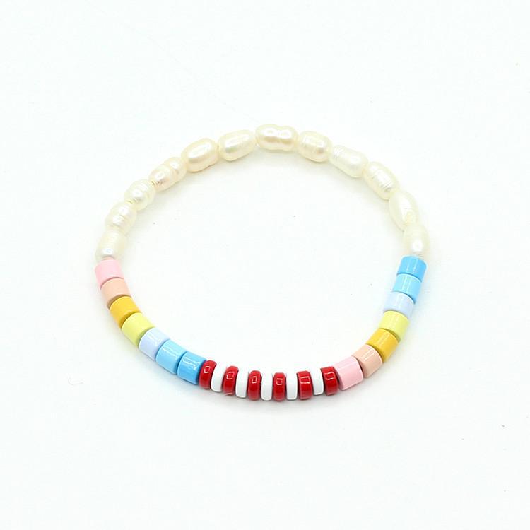 Rainbow Bamboo Pearl Enamel Beads Alloy Bracelet  S5P033