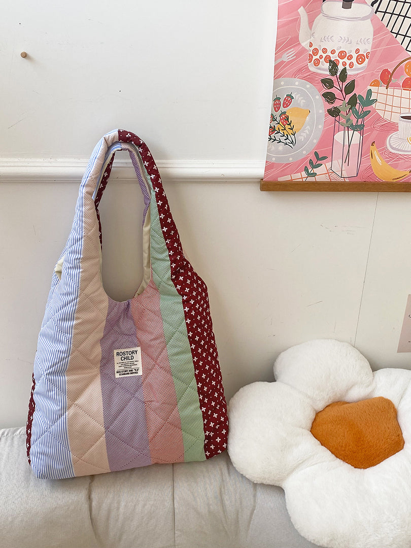 Women's Color-Block Quilted Cotton Tote Bag N6J192
