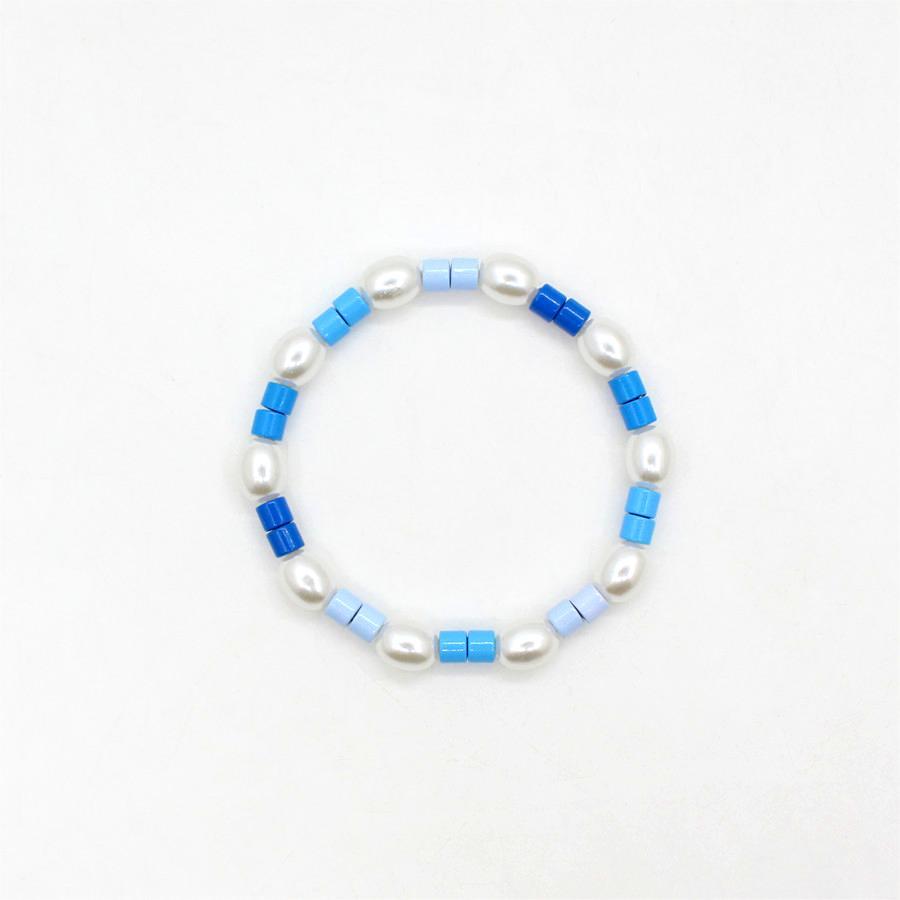 Seed Beads Bracelet Handwoven Color Block Pearl  S5P039