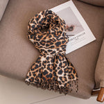 Load image into Gallery viewer, Animal Print Faux Cashmere Wrap with Long Fringe  M5A184