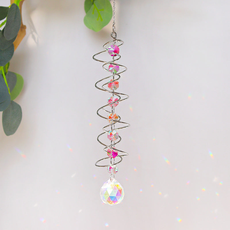 White Crystal Spiral Rotating Sun Catcher Wind Chime N6F294