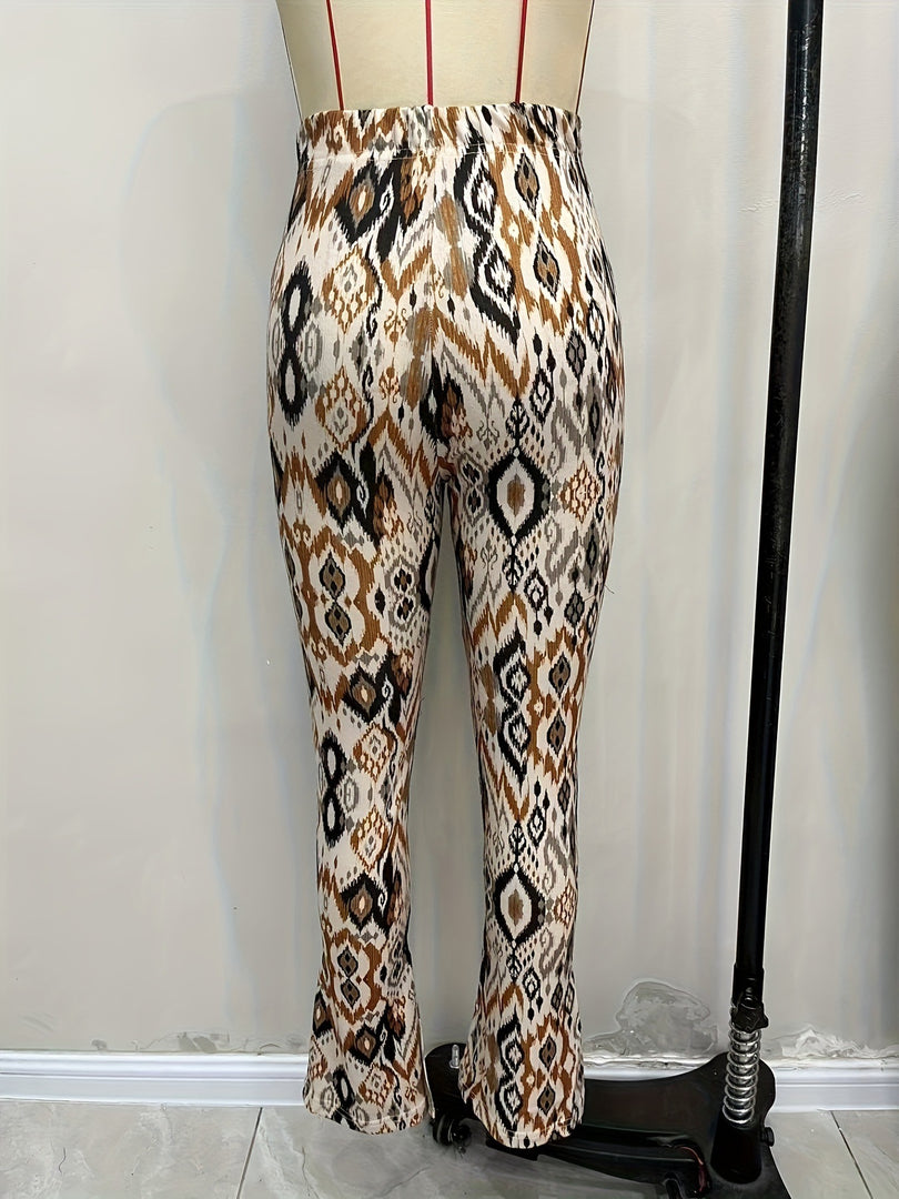 Print High Waist Flared Pants Side Slit N6F234