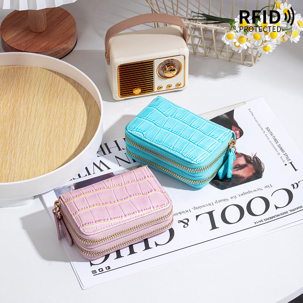 Crocodile Texture RFID Card Holder Zip Around Wallet N6G094