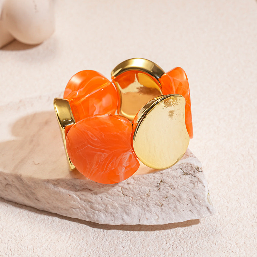 Acrylic Round Segment Elastic Bangle Statement Women N6H081