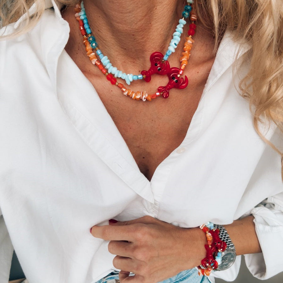 Ocean Lobster Handmade Beaded Necklace N6E117
