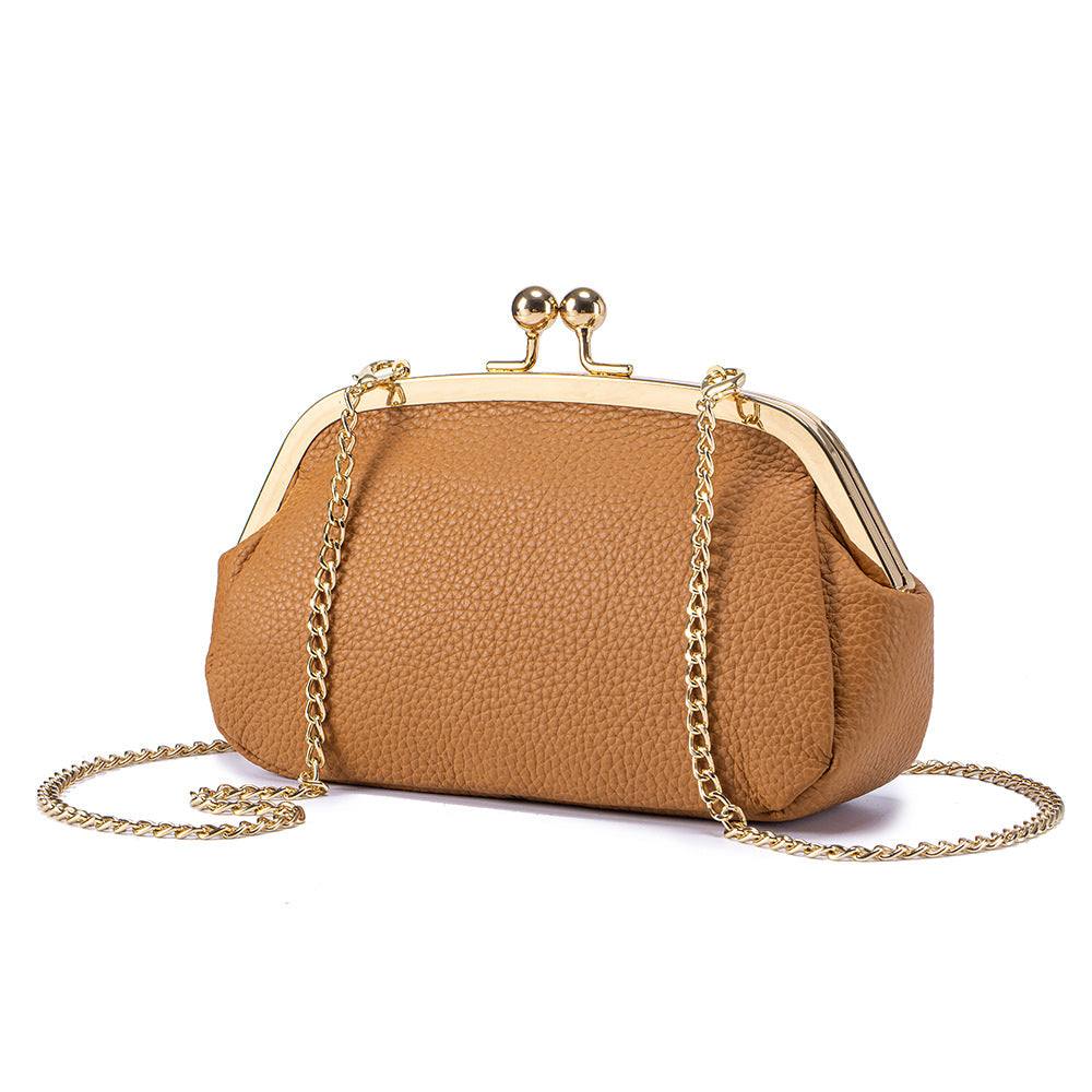 Women's Top-Grain Leather Chain Shell Bag N6J220
