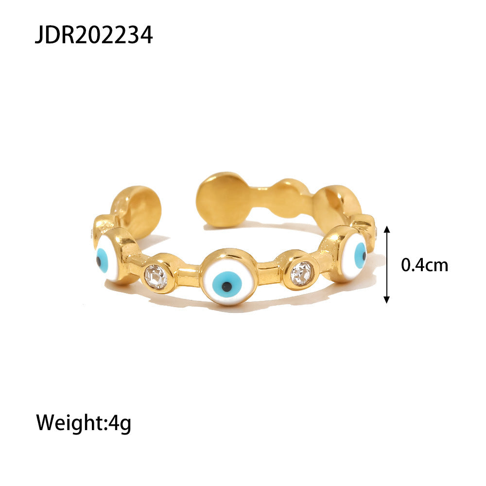 Evil Eye Adjustable Ring Hand-Drip Enamel Steel  S5P063