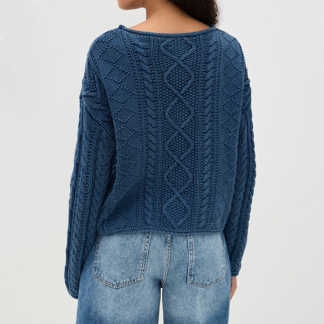 Cable Crew Sweater Lightweight Navy N5Z820