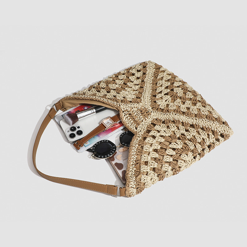 Hand Woven Straw Tote Polyester Lining S5P312