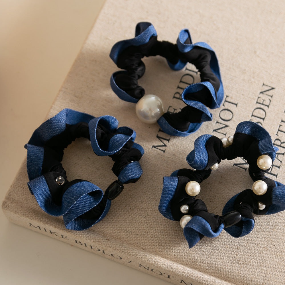 Polka Dot Pearl Mini Scrunchie High Elasticity Women N6H188