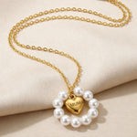 Load image into Gallery viewer, Pearl Heart Ring MUM Pendant Necklace Women N6D526