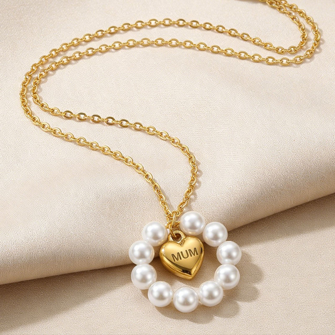 Pearl Heart Ring MUM Pendant Necklace Women N6D526