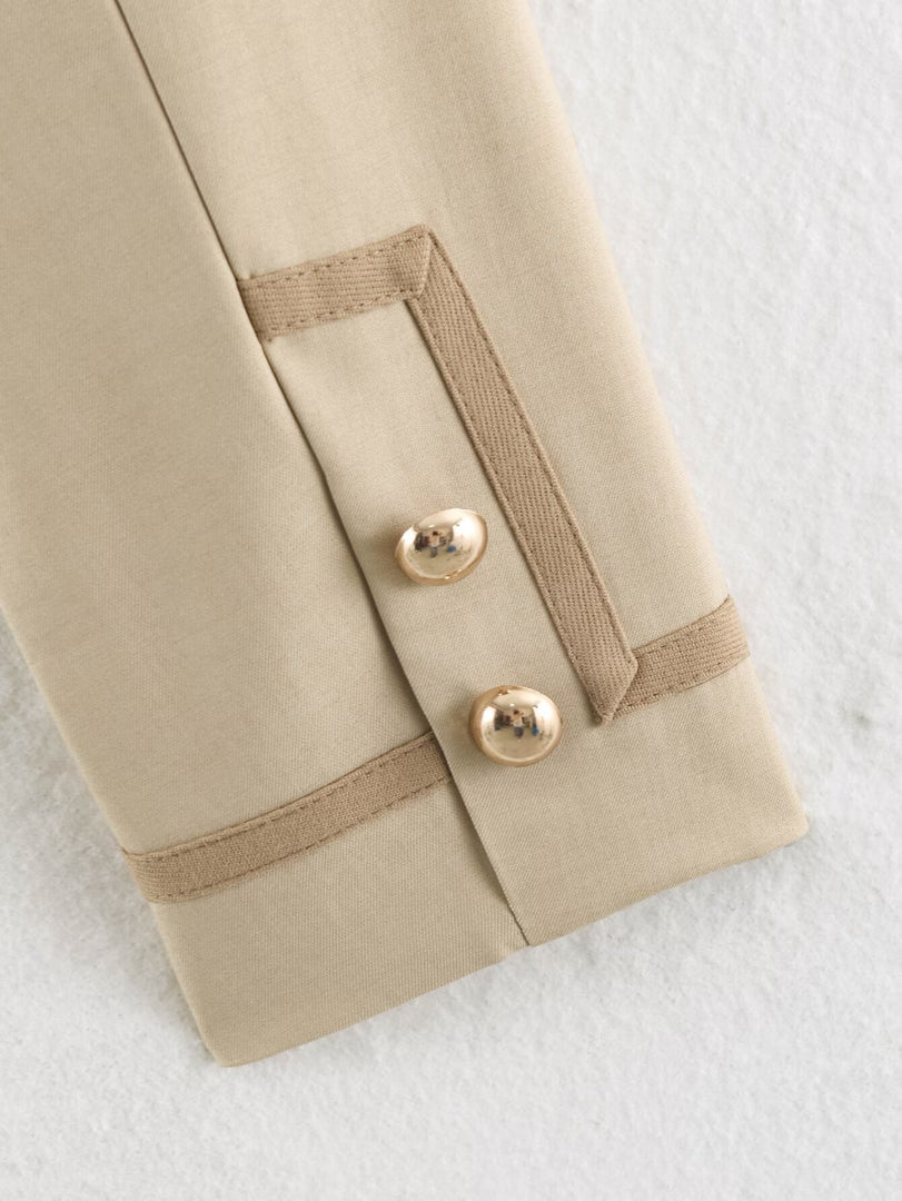 Loose Fit Knot Button Stand Collar Jacket Women N6H127