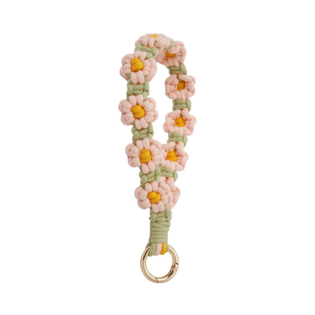 Daisy Flower Keychain Handwoven Wristlet Spring Coil N6G040