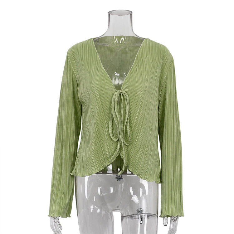Fitted Flare Sleeve Ruffle Blouse Women N6D091