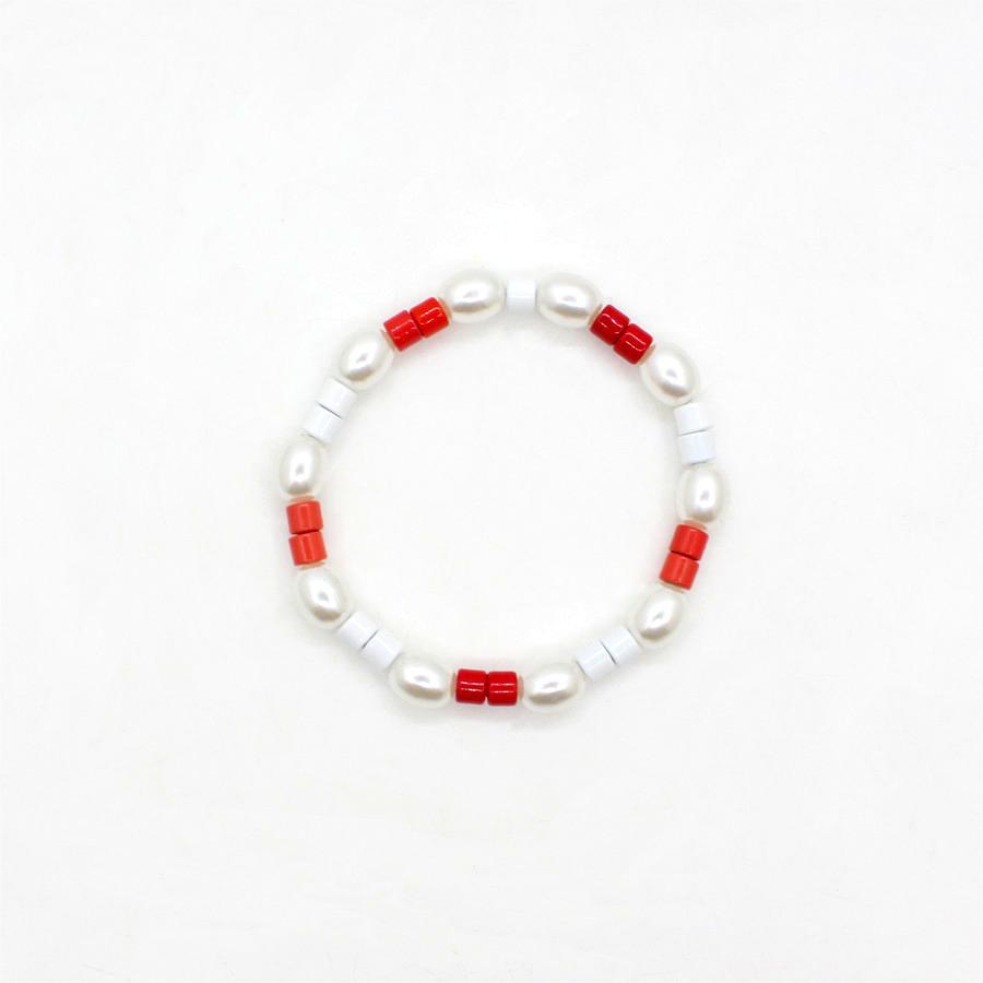 Seed Beads Bracelet Handwoven Color Block Pearl  S5P039
