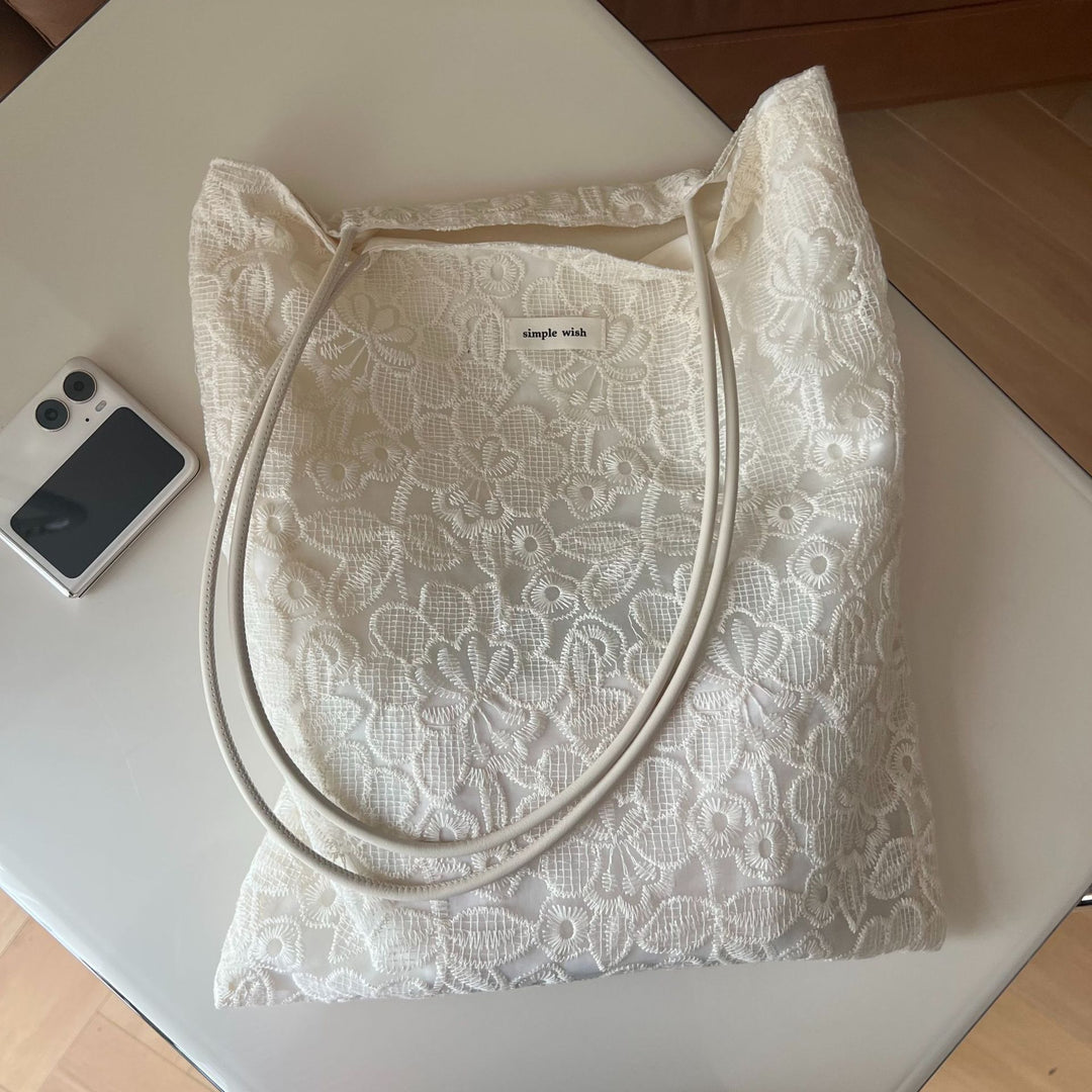 Cut-out Embroidery Fine Strap Canvas Shoulder Bag N6F181
