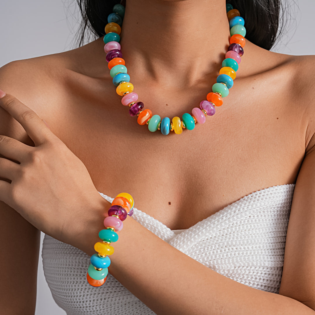 Acrylic Gradient Round Necklace Bracelet Vintage Sweet N6F096