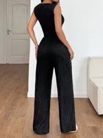 Load image into Gallery viewer, Belted Sleeveless Wide Jumpsuit Ultra Light Black N5Z722
