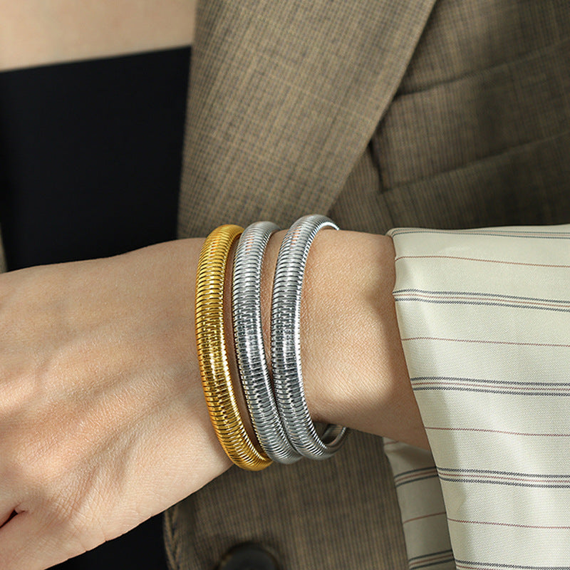 Threaded Spring Cuff Titanium Steel Plated S5P081