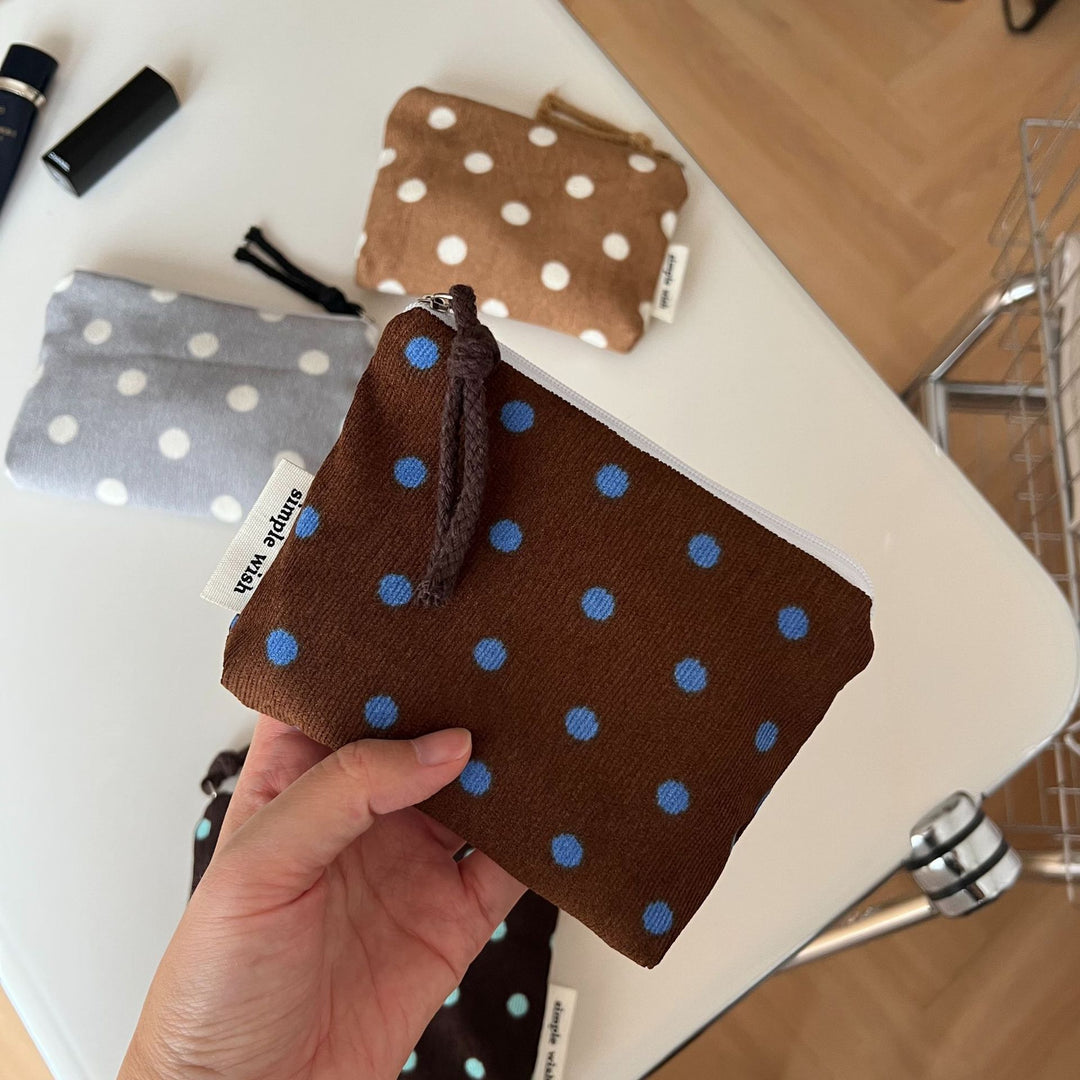 Vintage Polka Dot Corduroy Mini Coin Purse N6K106