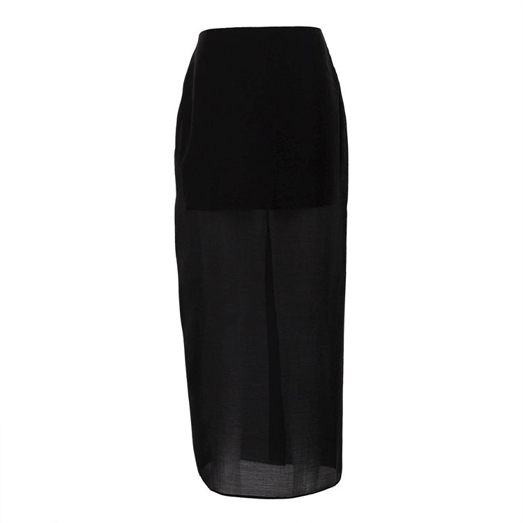 Double Layer Sheer Tulle Pencil Skirt High Waist Slit N6C195