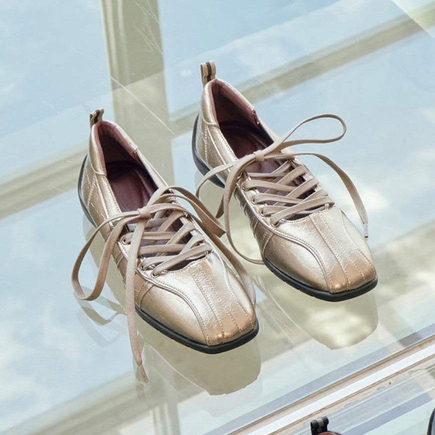 Silver Square Toe Ballet Mary Jane Flat Shoes Women N6G252