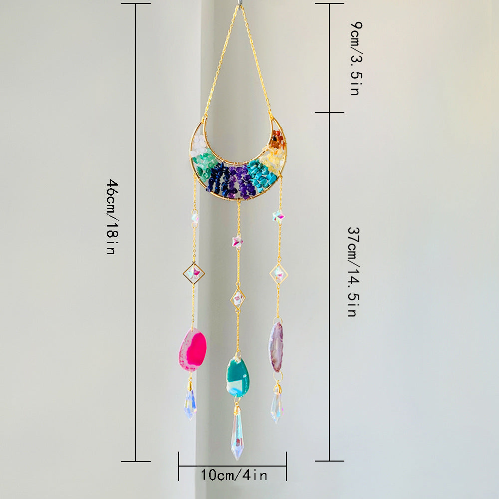 Natural Agate Crystal Moon Sun Catcher Prism N6F298