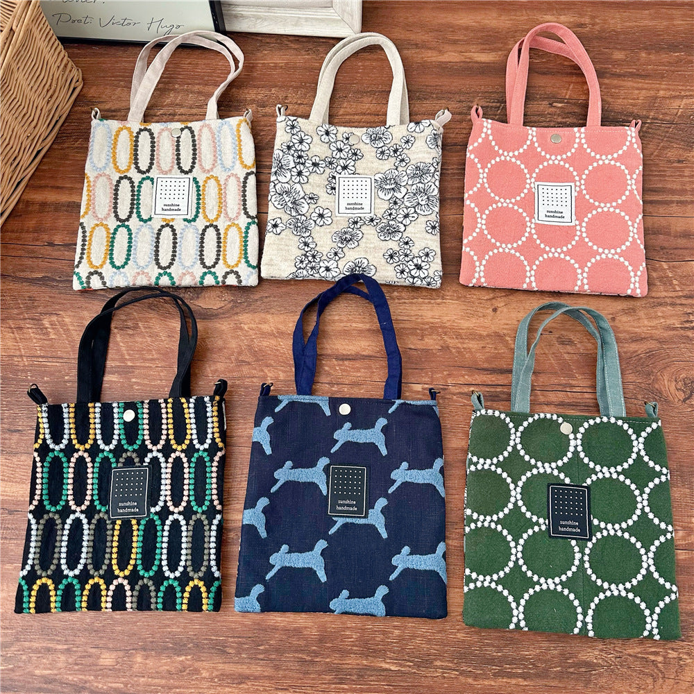 Embroidered Cotton Linen Crossbody Bag Reversible N6F153