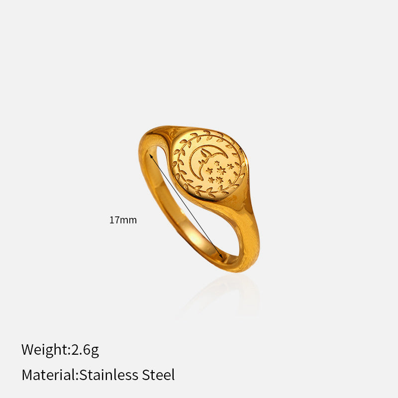 Engraved Ring Titanium Steel Gold Plated Chic S5P010