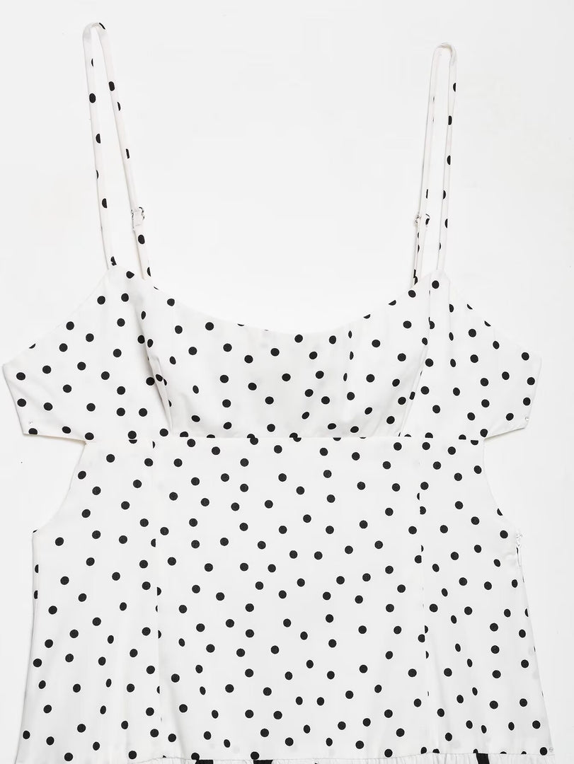 Polka Dot Spaghetti Strap Midi Dress Women N6F197