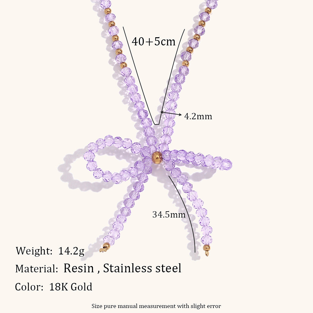 Crystal Bow Necklace Steel Gold Plated Delicate S5P231