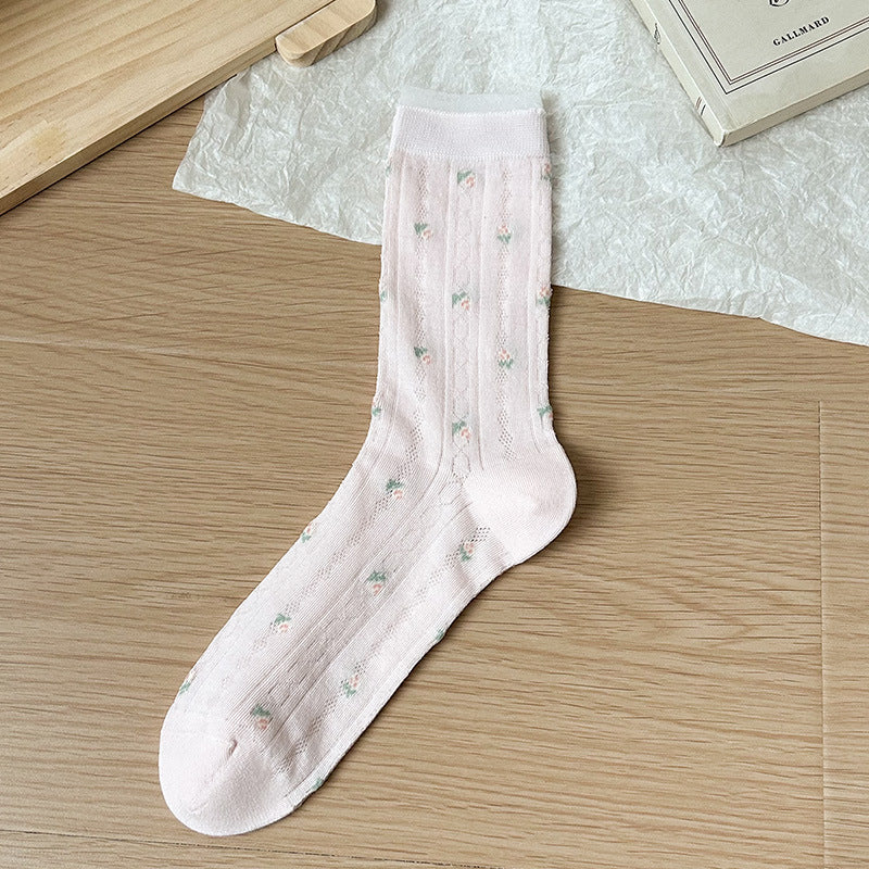 Floral Mesh Mid-Calf Socks Women N6C176