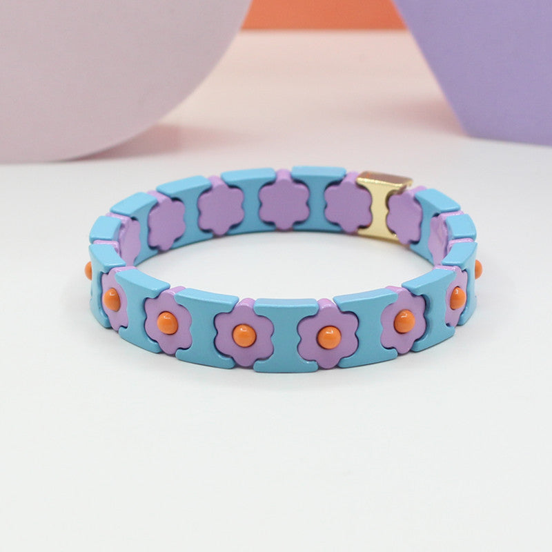 Bohemian Floral Cuff Enamel Steel Elastic DIY Plated S5P085
