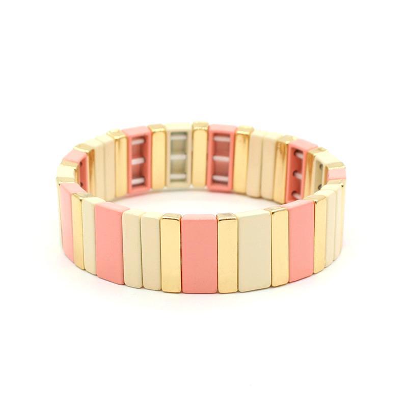 Rectangular Enamel Links Bangle Alloy Stackable S5P154